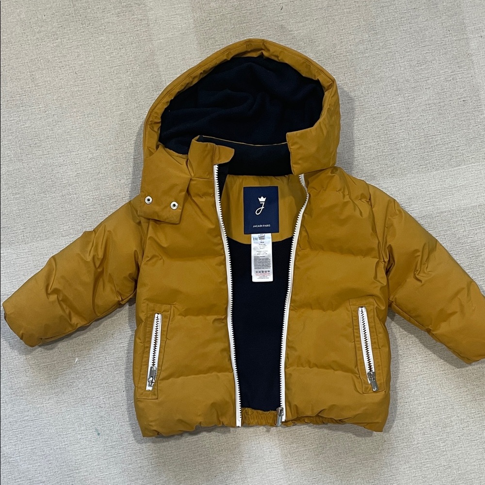 Jacadi Mustard Puffer Jacket with Hood for Winter, excellent condition